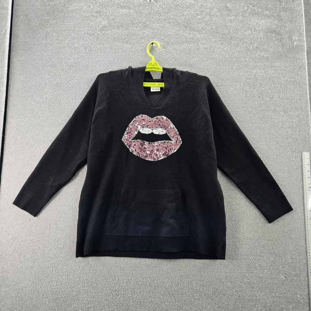 Torrid Women Hoodie 1 Black Lips Sequin Breast Cancer Awareness Cozy Raglan